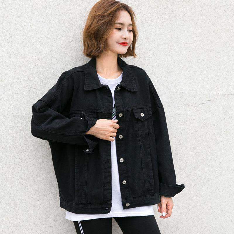 

2021 New Women's Jean Autumn Size Korean Loose Student Jeans Female Jacket Outerwropa Mujer DCPT, Black