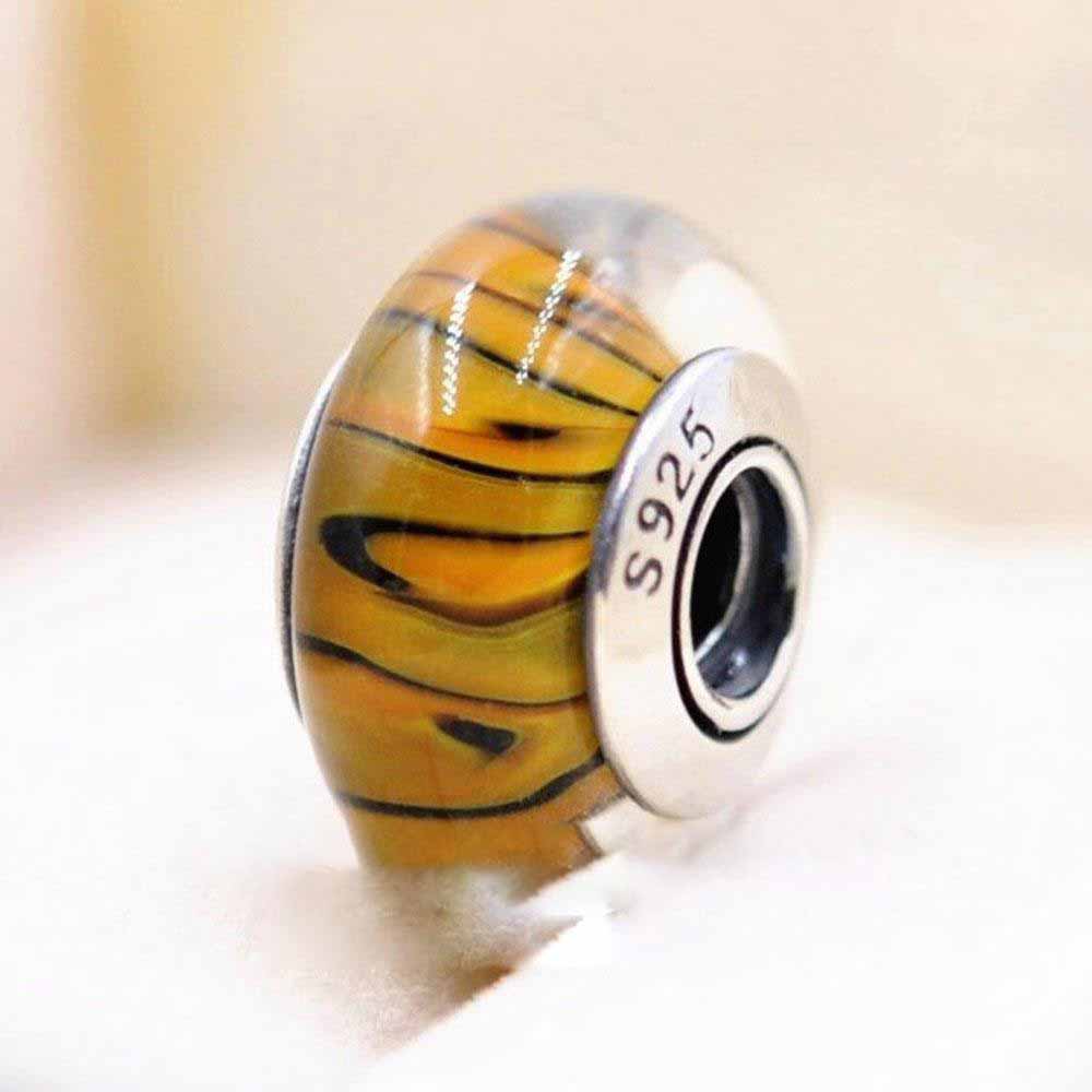 

Factory wholesale 925 Sterling Silver Core Bengal Tiger Print Murano Glass Beads Fit Style Jewelry Bracelets Flowers Spike