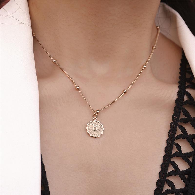 

Twelve Constellations Coin Necklace Statement Copper Leo Pendant Necklace Women Jewelry Twelve Horoscope Clavicle Chain