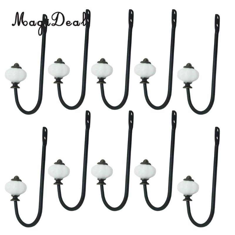 

10 Pieces Coat Robe Clothes Hat Towel Hooks Bathroom Wall Mounted Vintage European Ceramic Head Decorative Metal Single Holder