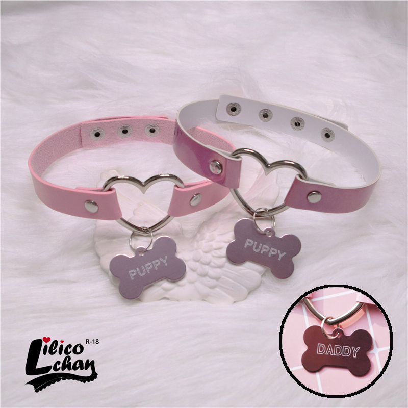 

2020 nova rosa pssego corao co osso forma papai & filhote de cachorro gargantilha curto clavcula colares moda jias para a menina