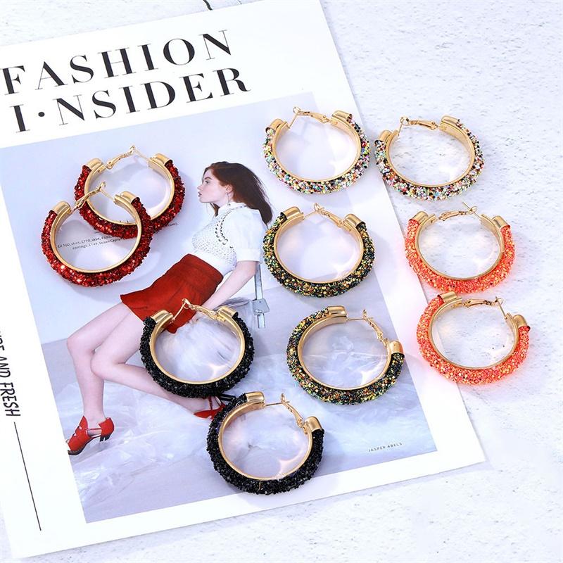 

IFMIA Boho 2020 Newest Fashion Design Charm Geometric Round Shiny Sequin Hoop Earrings for Women Trendy Big Earring Jewelry Gift