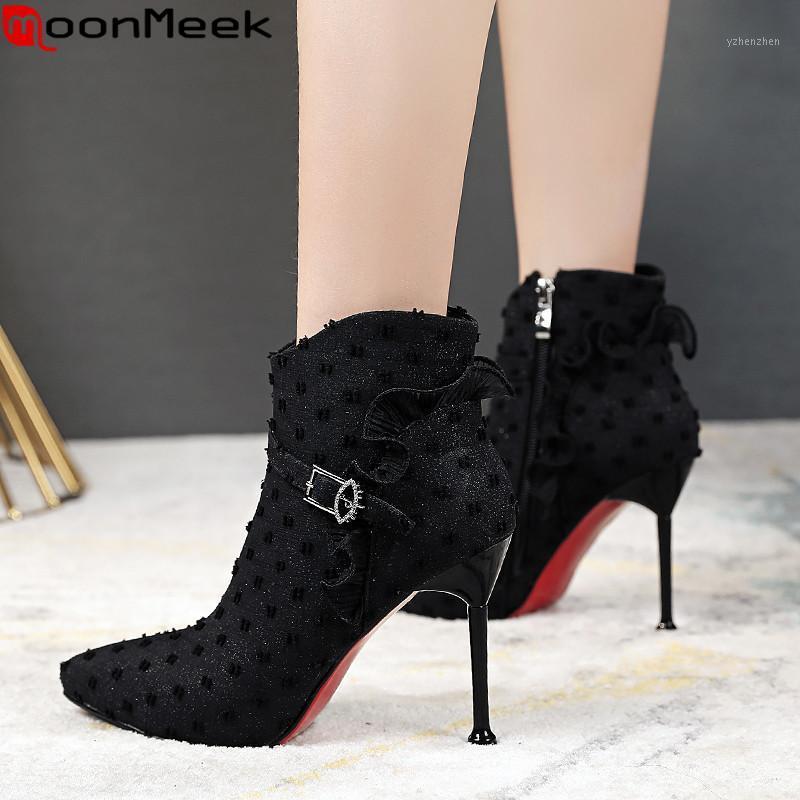 

Boots MoonMeek 2021 Ankle For Women Pointed Toe Zip Super High Thin Heels Prom Classic Autumn Winter Women1, Black