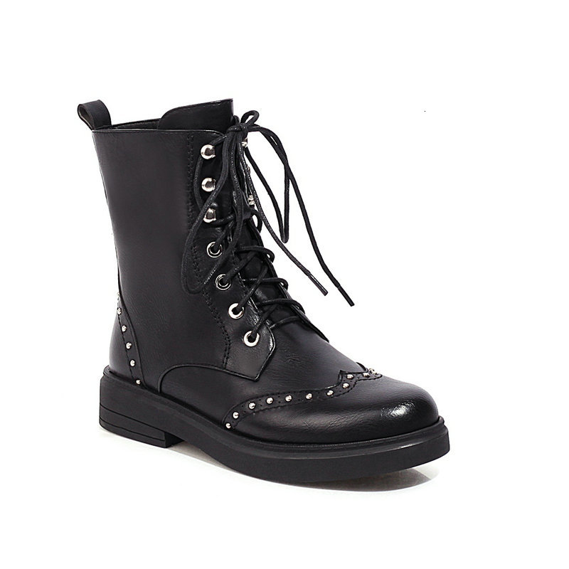 

New 2021 Casual Round Toe Lace Up Ladies Shoes Quality Pu Leather Ankle Boots Fashion Square High Heel Women Size 34-43 Yf72, Brown