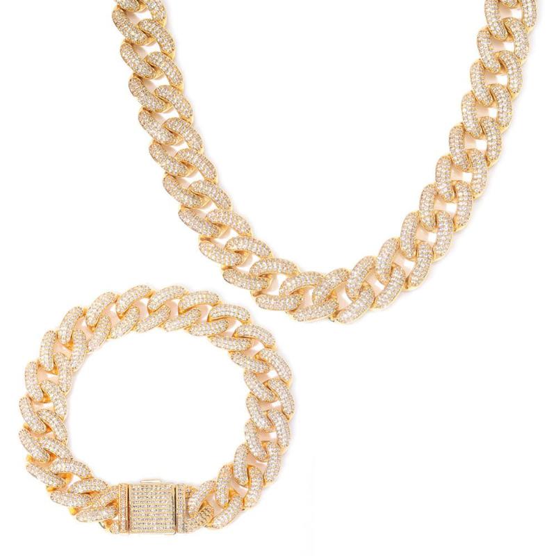 

20MM Hip Hop Miami Cuban Chain Iced Out Necklace Rapper Jewelry Cubic Zirconia Gold Sliver GA005