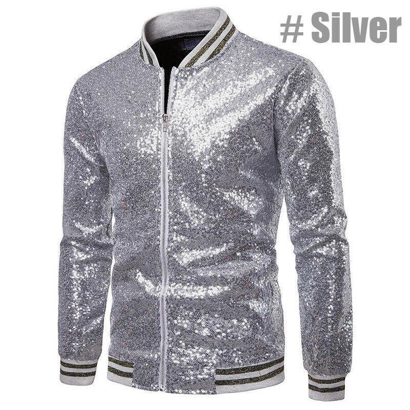 

Men' Shiny Outwear Sequined Glitter Suit New Soild Color Long Sleeves Jackets Male' Nightclub Zipper DJ Stage Coats Autumn New, As photo show