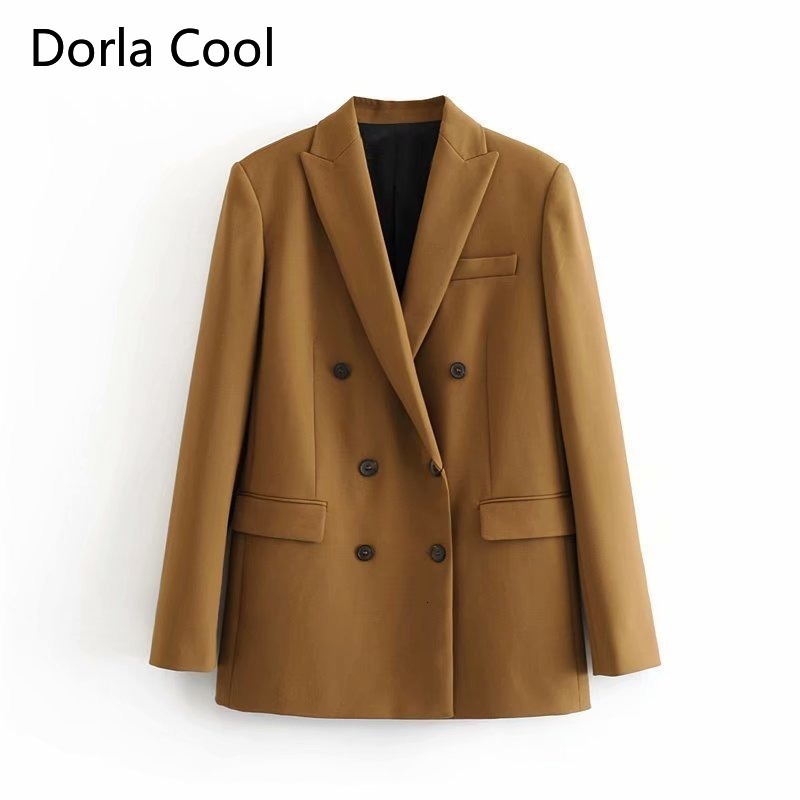 

New Female European Classic Blazers Double Breasted Coats Long Solid Winter Loose Office Lady Outerwear Coat Qeha, Haji