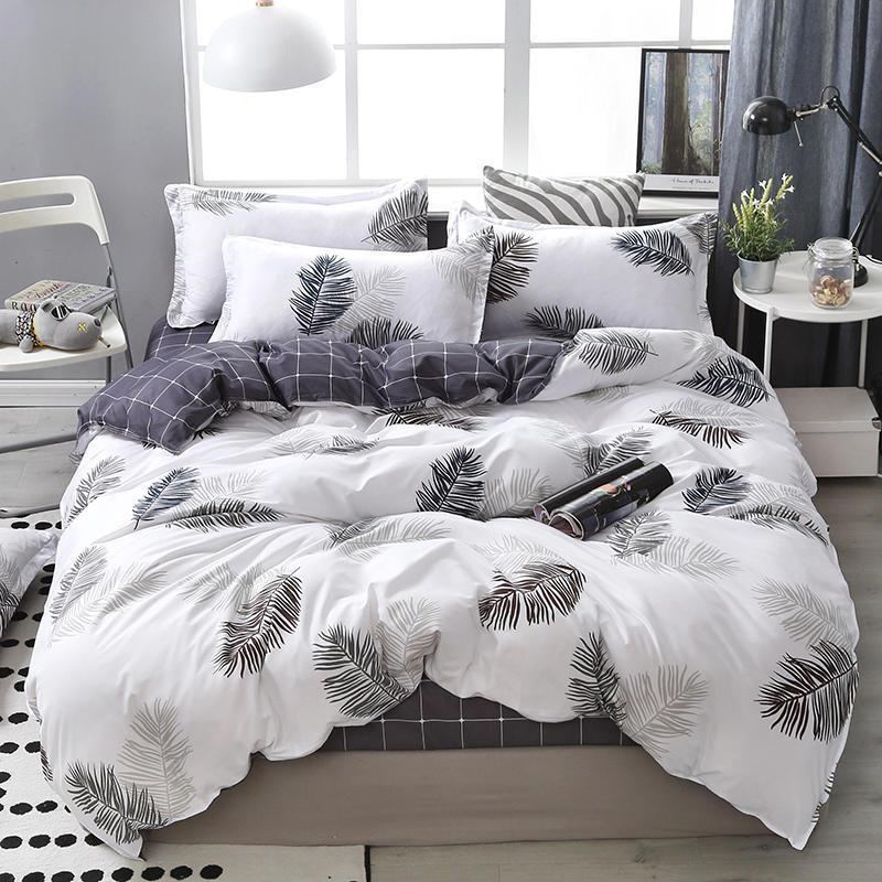 

AB-side Leaves Print Bed Cover Set Kid Boy Girl Plaid Duvet Cover Adult Child Bed Sheets And Pillowcases Comforter Bedding Set, Kasinuo015