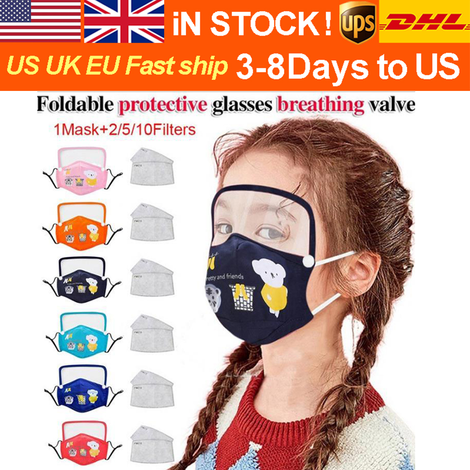 

Free DHL Children detachable protective mask PM 2.5 Cleanable dust respirator with 2 filters Reusable and Washable Face Shield wholesale