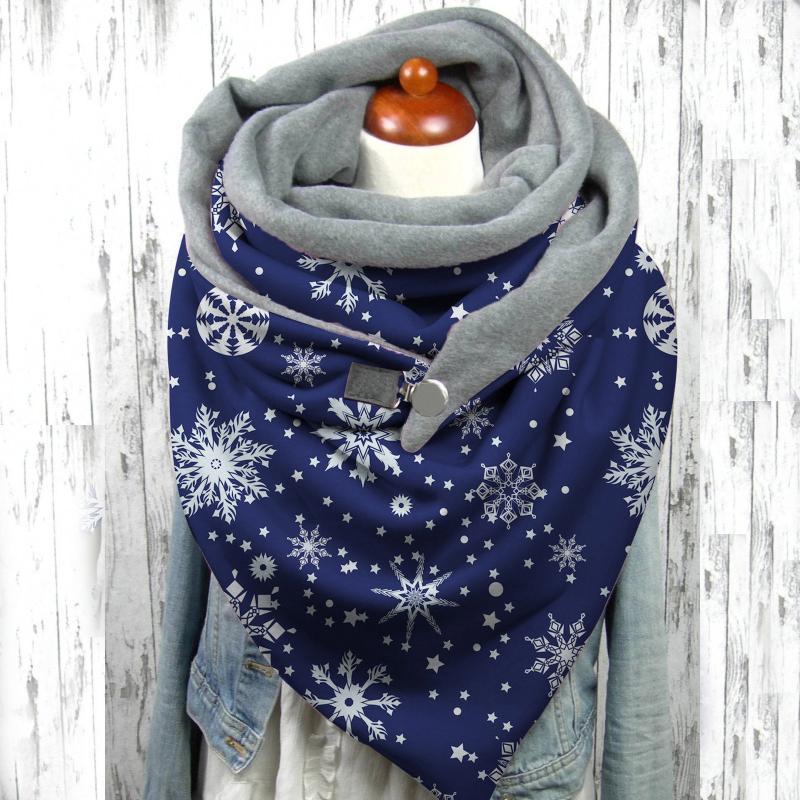 

Fashion Women Scarf Snowflake Printed Blue For Winter Christmas Print Button Soft Wrap Casual Warm Scarves Shawls Foulard Femme1