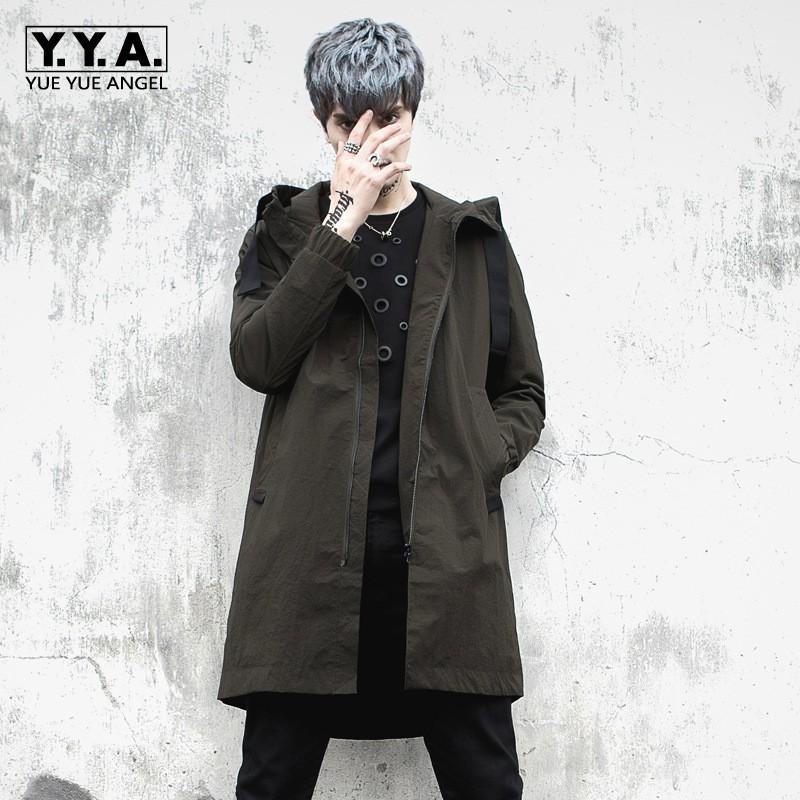 

Men's Trench Coats Army Green Bomber Jacket High-Street Hip Hop Coat Man Zipper Windbreaker Men Hooded Mens Long Casual Outerwear -XL1, Black