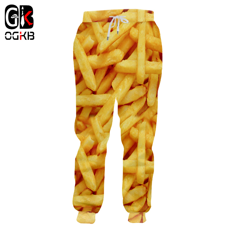 

OGKB Jogger Pants Men Fashion Loose Food 3D Sweat Pants Print French Fries Chips Streetwear Plus Size 5XL Costume Man Sweatpants 201130, French fries chip