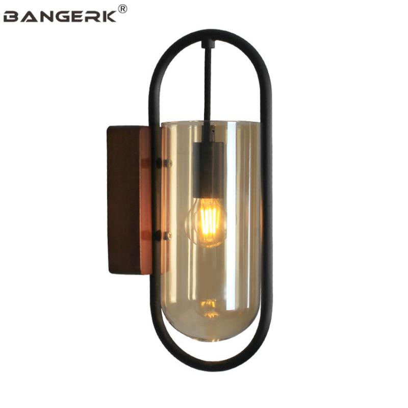 

Nordic Design Glass Modern LED Wall Light Loft Style Iron Wood Sconce Wall Lamp Bedside Aisle Restaurant Decor Home Lighting