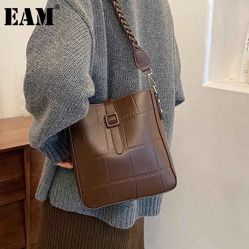 

[EAM] Women New Composite Braided Shoulder Strap PU Leather Personality All-match Crossbody Shoulder Bag Fashion 2020 18A0220, Black
