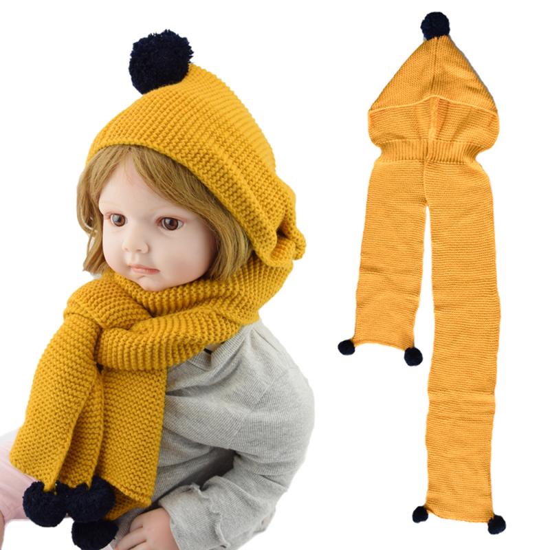 

Children's Scarf with Hat, Hooded Shawl, Autumn and Winter Dual-use Warm Woolen Knitted Hat, One-piece Fur Ball Scarf