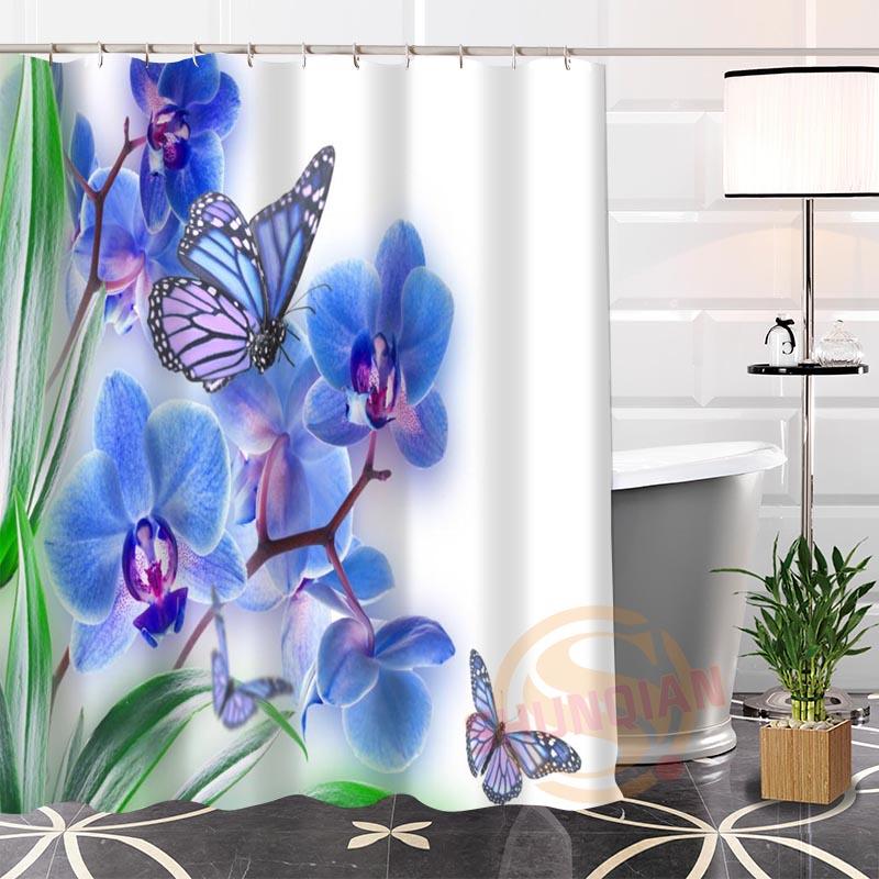 

100% Polyester Custom Popular Butterfly flowers@1 Fabric Modern Shower Curtain bathroom With Hooks New arrival H0223-37