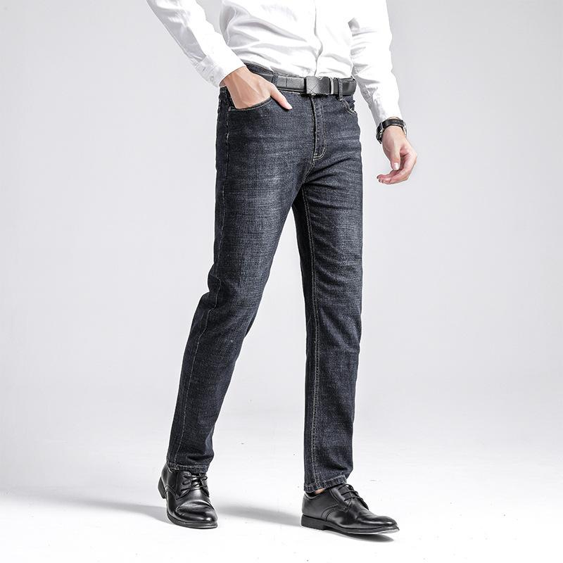 

2020 autumn new men s casual jeans middle age fashion men s mid waist pants, Blue