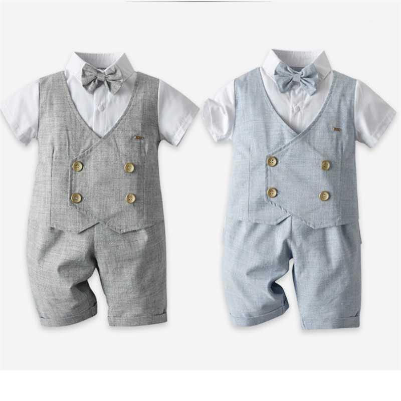 

Baby Boy Clothes 1st Birthday Party Wedding Gentleman Baby Outfits Newborn Romper + Vest 2pcs Clothing Set For Boy1, Blue