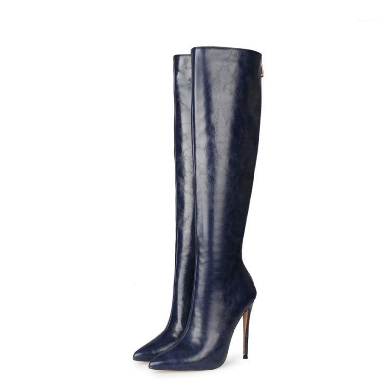 

New Women Shoes Boots Winter Autumn Knee High Boots Pointed Toe High Heel Plus Size for Women1, Green