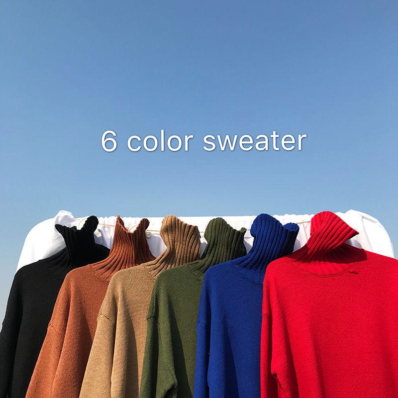 

2020 Winter Men's Long Sleeve Wool Sweaters Male Solid Color Loose Turtleneck Fashion Pullover Homme Cashmere Knitting -2XL, Black