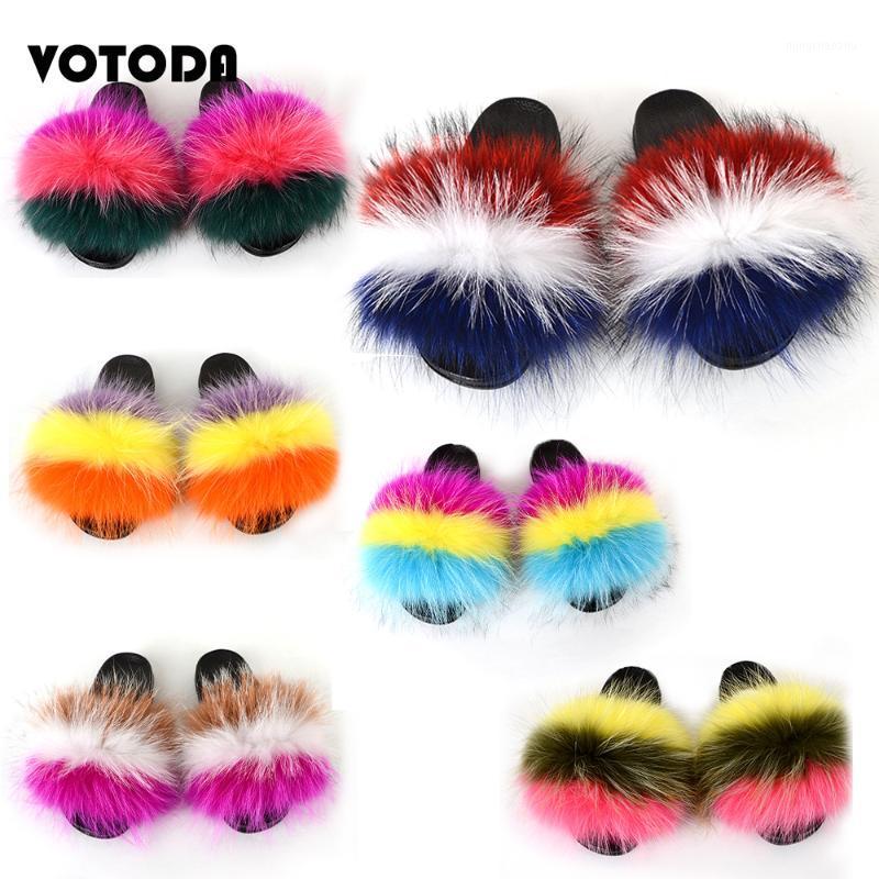 

Summer Fur Slippers For Women Fluffy Real Fur Slides Furry Rainbow Sandals Woman Home Flat Flip Flops Fashion Cute Shoes1, As shown