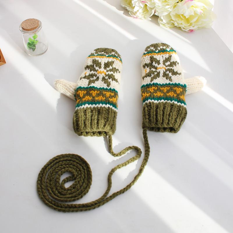 

Five Fingers Gloves Korean Style Snowflake Autumn Winter Thicken Warm Lovely Pattern Men Women Fashion Neck Hanging Handmade Knitted Mittens