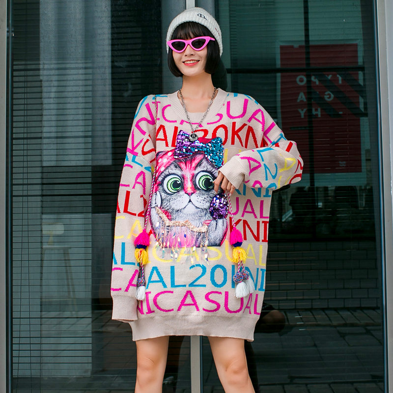 

European station Tide marks autumn and winter-thickened letters from cartoons lazy wind sweater, Pink