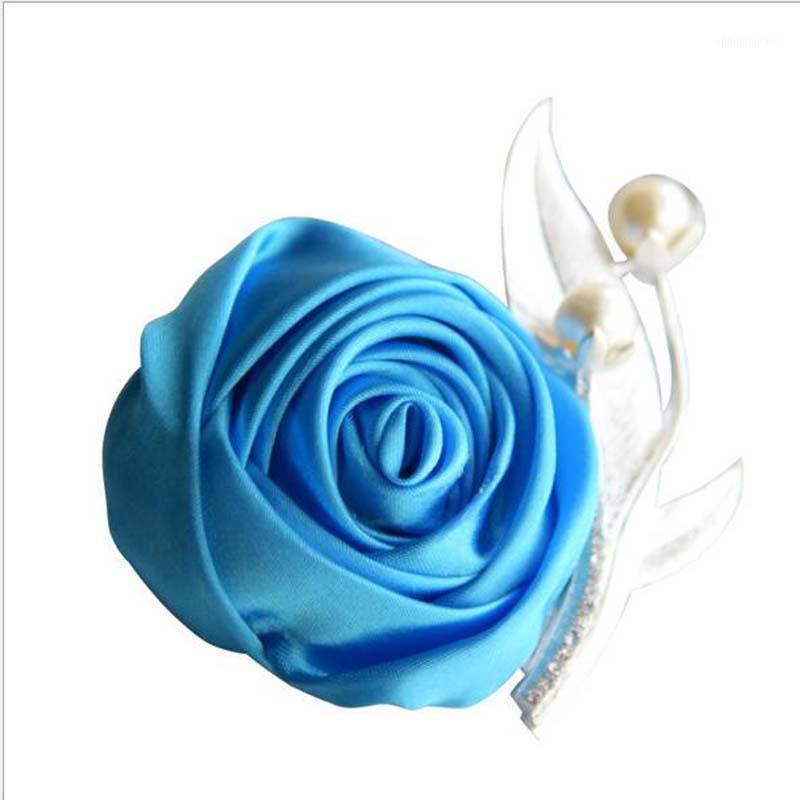 

DIY 5Pcs new European and American style wedding bride and groom wedding party handmade ribbons roses brooches1, Sky blue