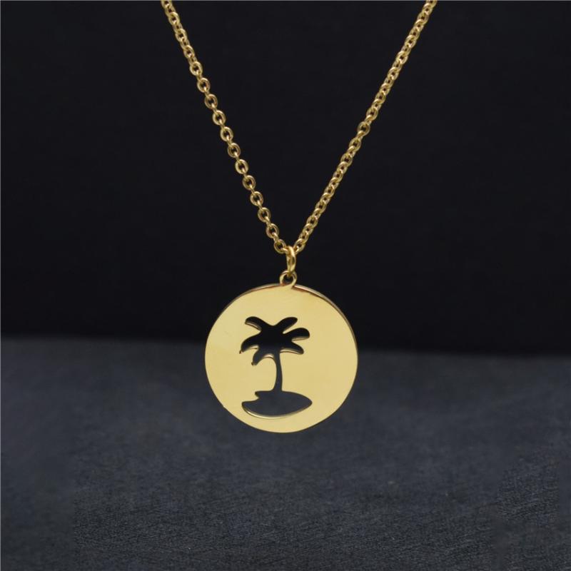 

Stainless Steel Geometric Simple Tropical Rainforest Coconut Pendant Charms Necklace For Women Birthday Gift Christmas Jewelry