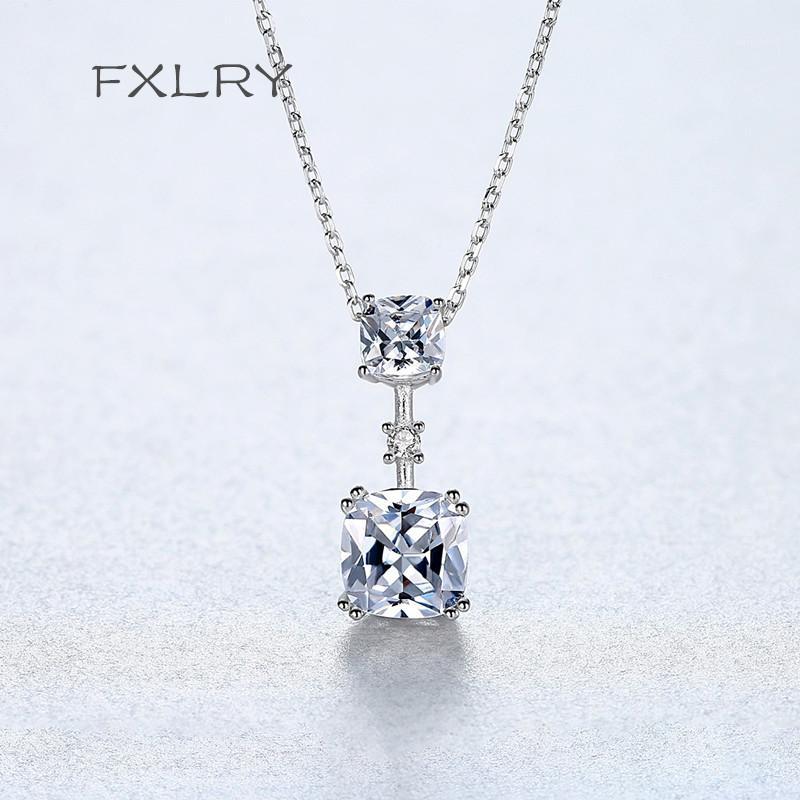 

Chains FXLRY Exquisite Silver Color Inlay Zircon Simple Square Pendant Necklace For Women Fine Jewelry1