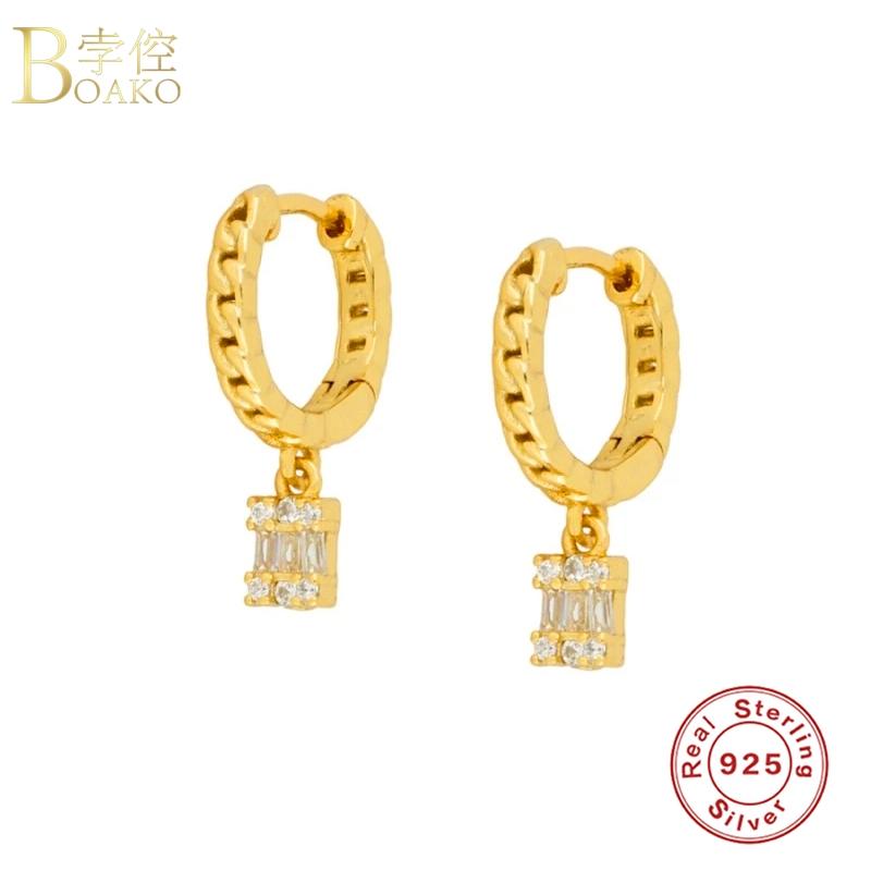 

BOAKO Crystal CZ Earring 925 Sterling Silver Earrings For Women Pendiente Piercing Ohrringe Hoop Earings Luxury Fine Jewelry