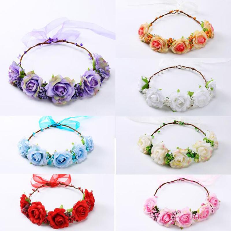 

5pcs/lot Rose and Berry Flower Hairbands Cloth Floral Headband Hair Accessories For Women Bride Beach Weddign Hair Decoration, Blue hair hoop