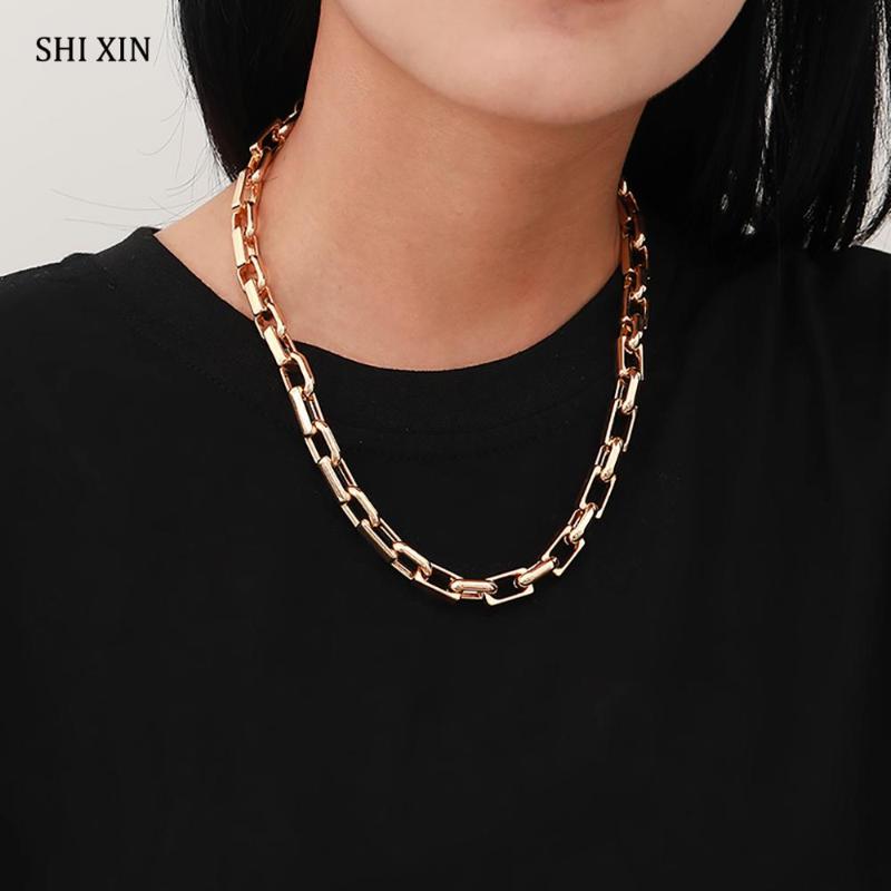 

SHIXIN Hip Hop Chunky Chain Necklace on the Neck Egirl Thick Chains Short Choker Necklaces Colar for Women/Men Statement Jewelry