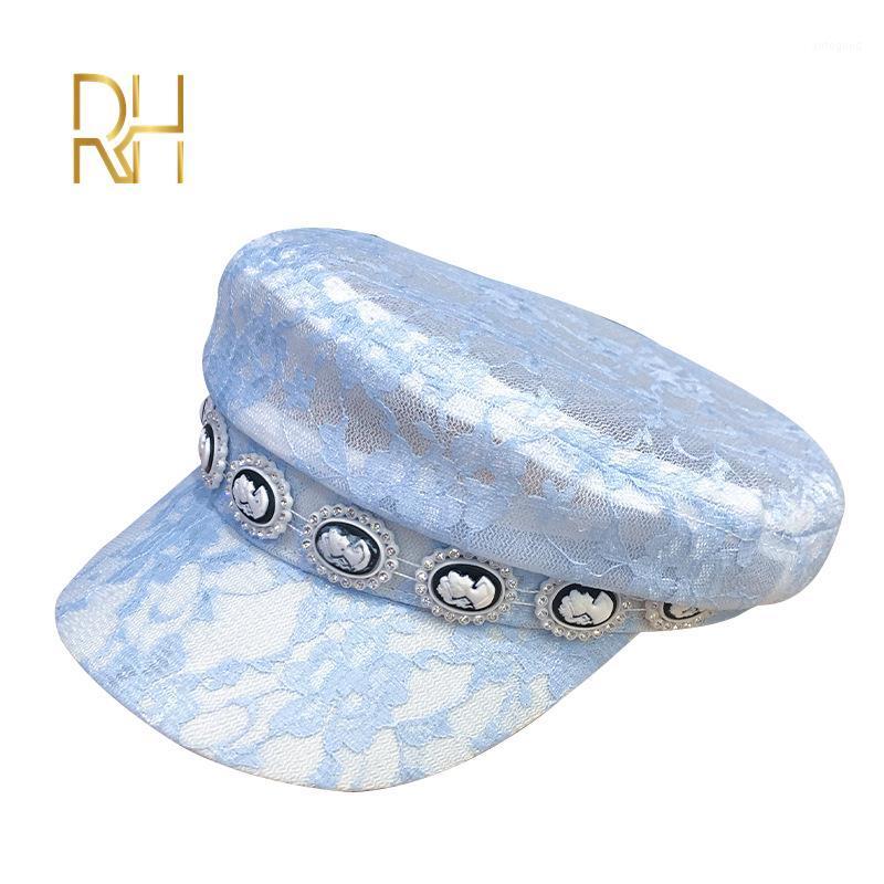 

Women's Hats Breathable Lace Newsboy Caps Flat Top Visor Cap Spring Cap Female Autumn Winter Artist Painter Hat RH1, Sky blue