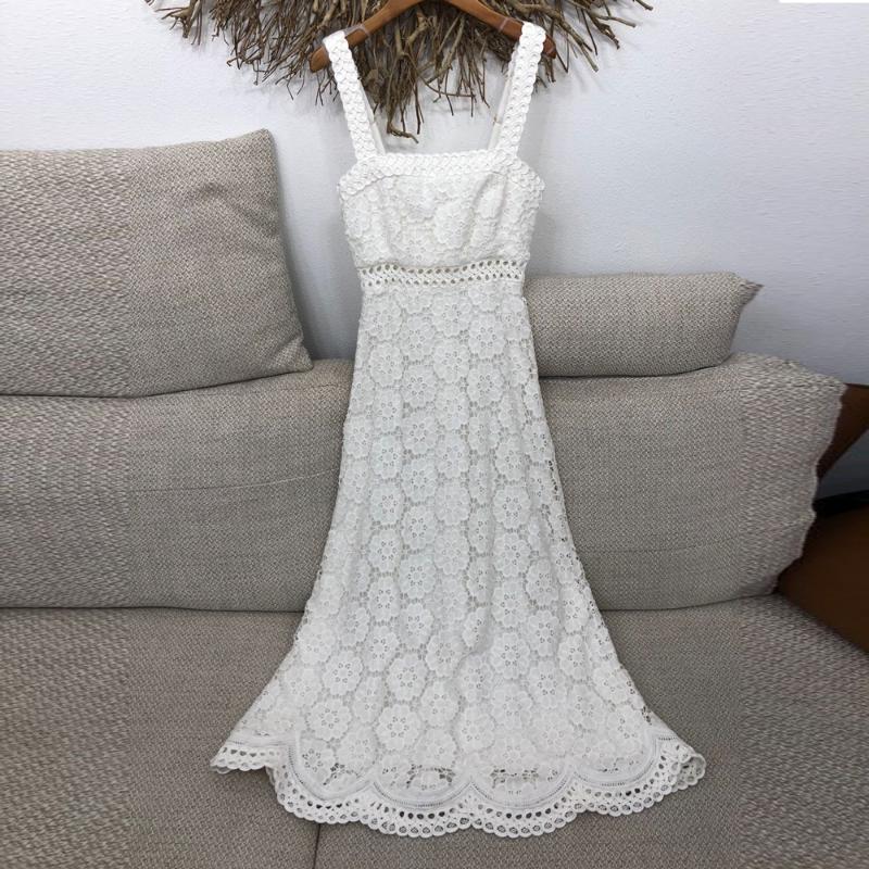 

Ladies White Fashion Cut-out Linen And Cotton Midi Dress, As show picture