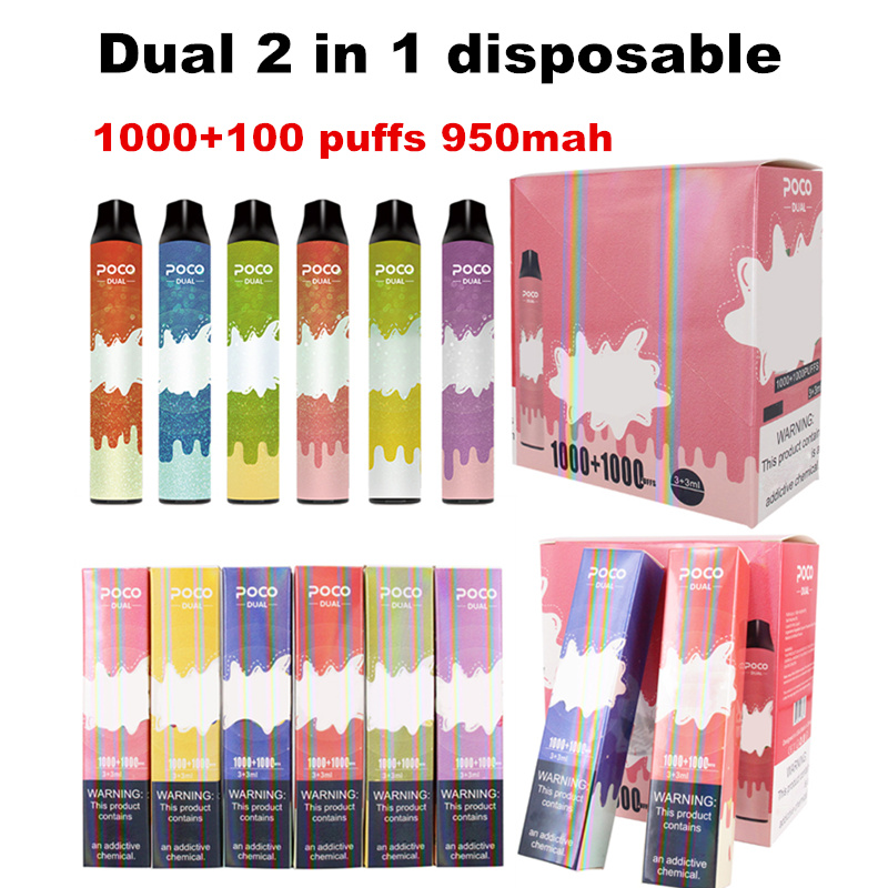 

Poco Dual 2 in 1 disposable vape kit 950mah battery 1000+1000 puffs 3+3ml prefilled pod e cigarette kit vs puff bar puff plus