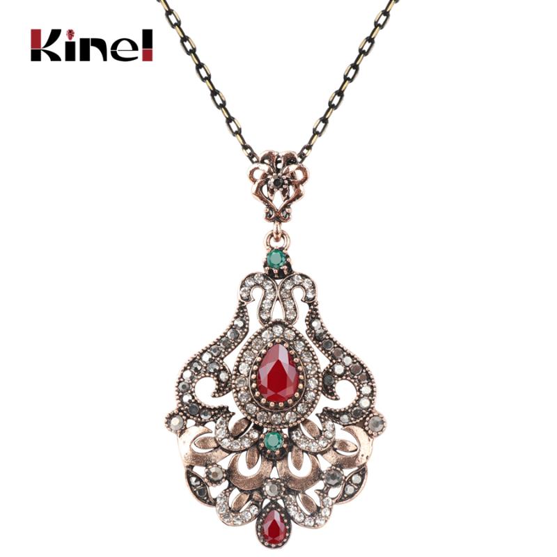 

Kinel Hot 2020 Turkish Pendant Necklace For Women Antique Gold Colorful Crystal Vintage Wedding Jewelry Charm Summer Jewelry