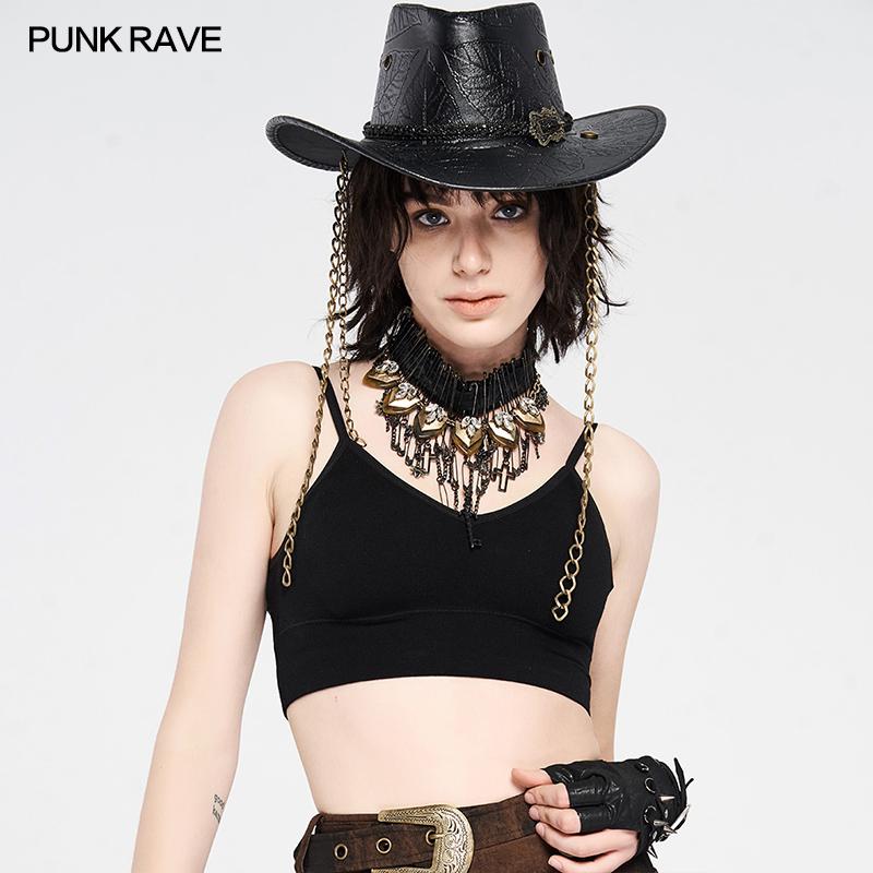 

PU carved cowboy hat Punk Rave WS-359MZF, Black