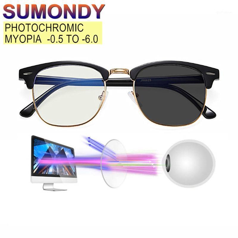 

SUMONDY Blue Light Blocking Discolored Lens Nearsighted Glasses Women Men Photochromic Myopia Spectacles SPH -0.5 to -6.0 UF1071