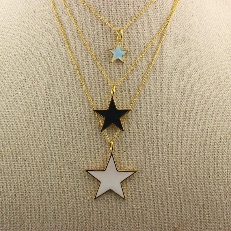 

Pendant Necklaces 19inch 10str/lot Enamel Multicolor Star Texture Necklace Gold Color Chain Clavicle For Women Jewelry