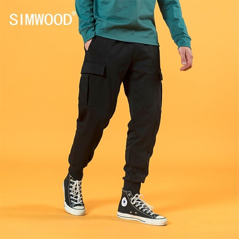 

SIMWOOD Autumn Winter New Cargo pants men comfortable jogger sweatpants plus size gym hip hop trousers SJ170876 201118, Black