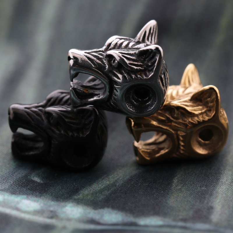 Handmade DIY Bracelet Bangle Charms Gold/Silver/Black 12*14MM Wolf Head Charm Beads-image-630129914