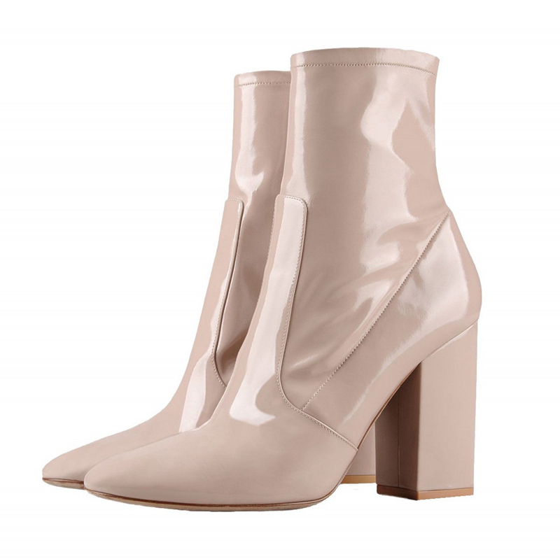 

New Winter Women Meade Lamb's Leather Heel Gross Shoes of Fashion Tag Square Leaping High Ladies Motorcycle Boots BQEN