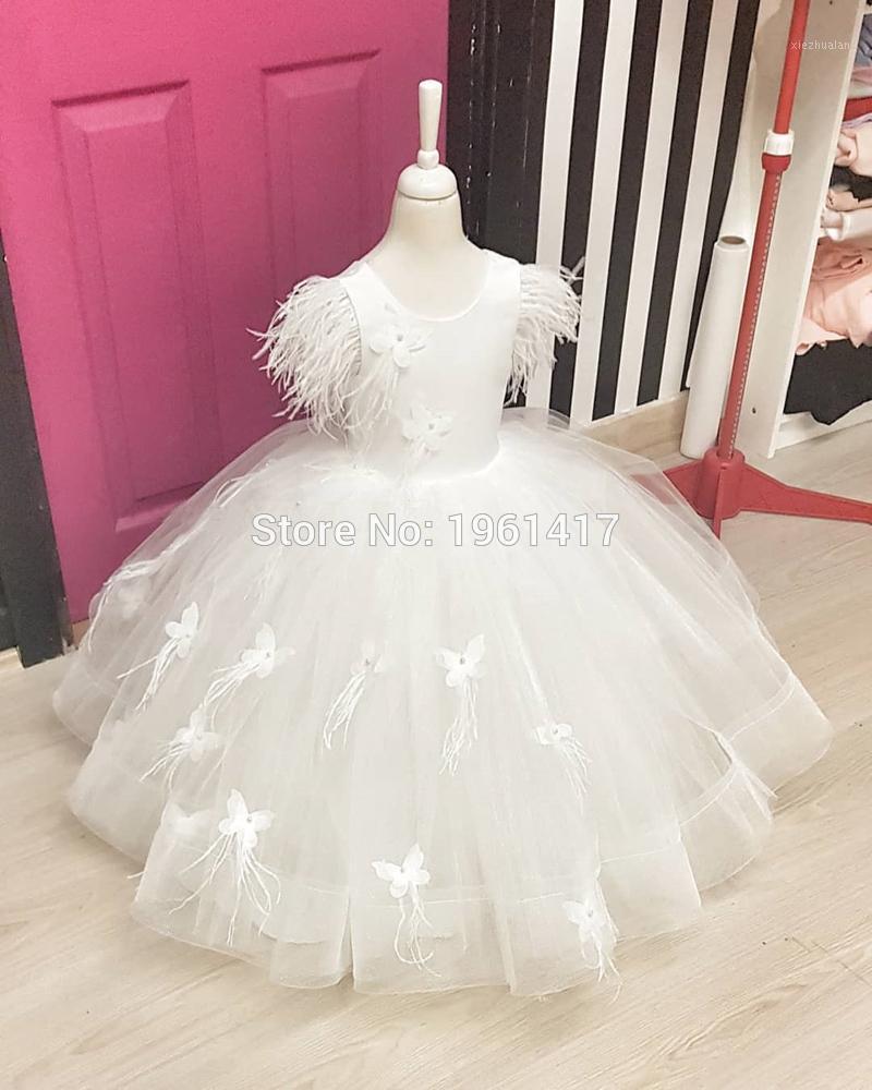 

New customized flower girl dress for wedding lace puffy ball gown kids girls first communion dress Baby Birthday1, As pic