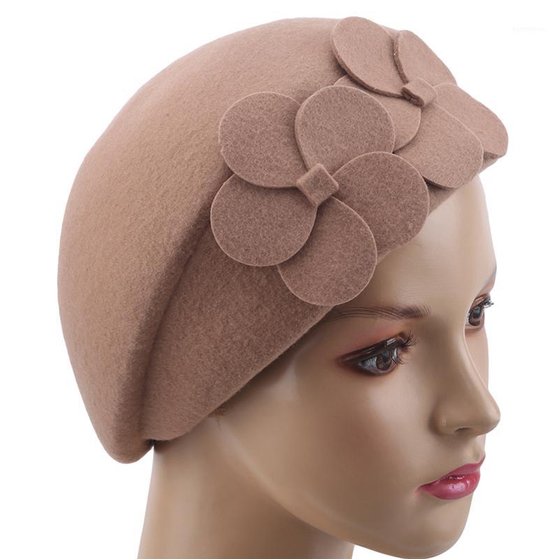 

2020 Fashion French Beret Beanie Caps Elegant Hat Women Double Flower Hat Beret Comfort Autumn Flat Hats Casual Felt1, Camel