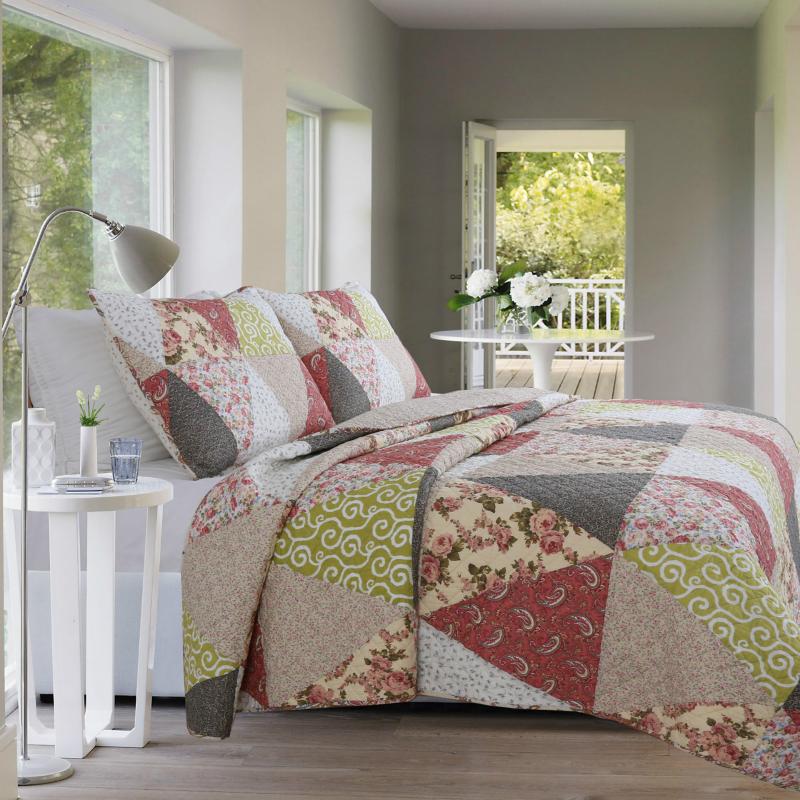 

100% Cotton Bedspread Quilt Sets Gorgeous Floral Pattern Reversible Patchwork Shabby Bedspread Coverlet Set Full size Ultra Soft