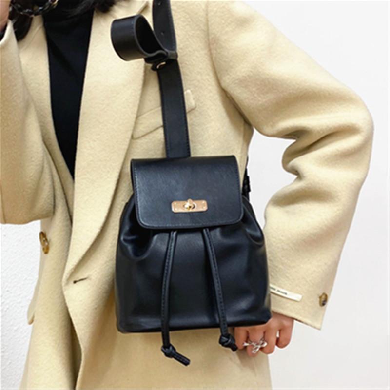 

Female PU Leather Flap Drawstring Designer Shoulder Handbags Solid Color Trendy Chest Bag Women Casual Travel Crossbody Bags Sac, Black