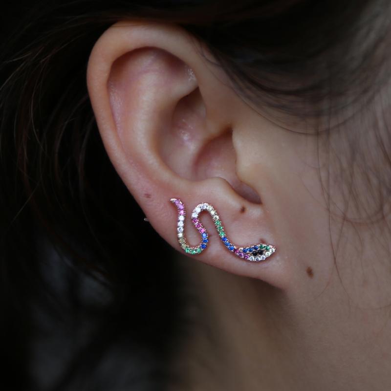 

2020 climber Earring mix color rainbow snake shaped Cubic Zirconia Lovely Snake tiny delicate Earring For Women Bridal jewelry