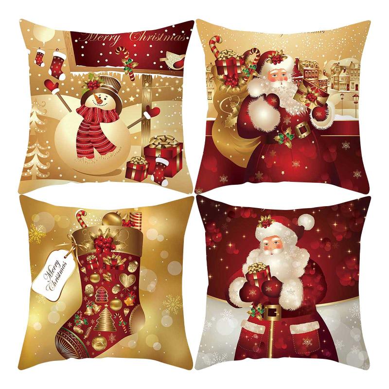 

40# Christmas Polyester Cushion Cover Sofa Cushions Plant Throw Pillow Christmas Decorations For Home Xmas Decoration Natale Pillow Case