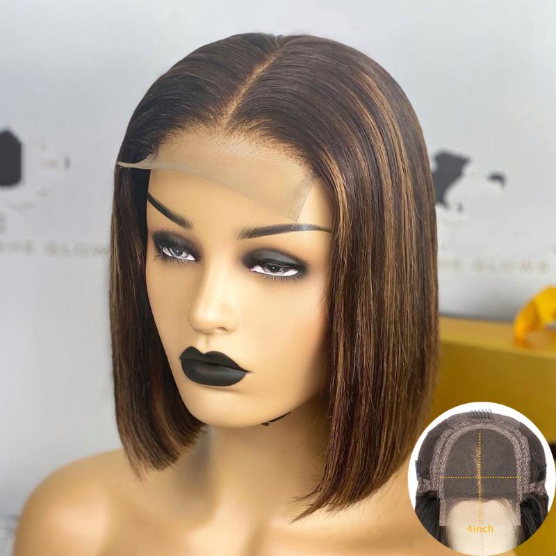 

JK Hair 150% Color L1B/30 Short Bob Human Hair Wigs For Women 4x4 Lace Closure Wig Black Roots Remy Brazilian Wig Pre Plucked, As pic